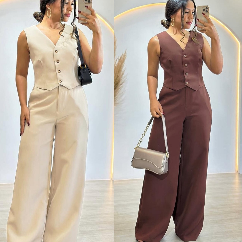 CONJUNTO FEMININO COLETE E CALÇA EN TECIDO ALFAIATARIA PREMIUM COM TOQUE SUAVE